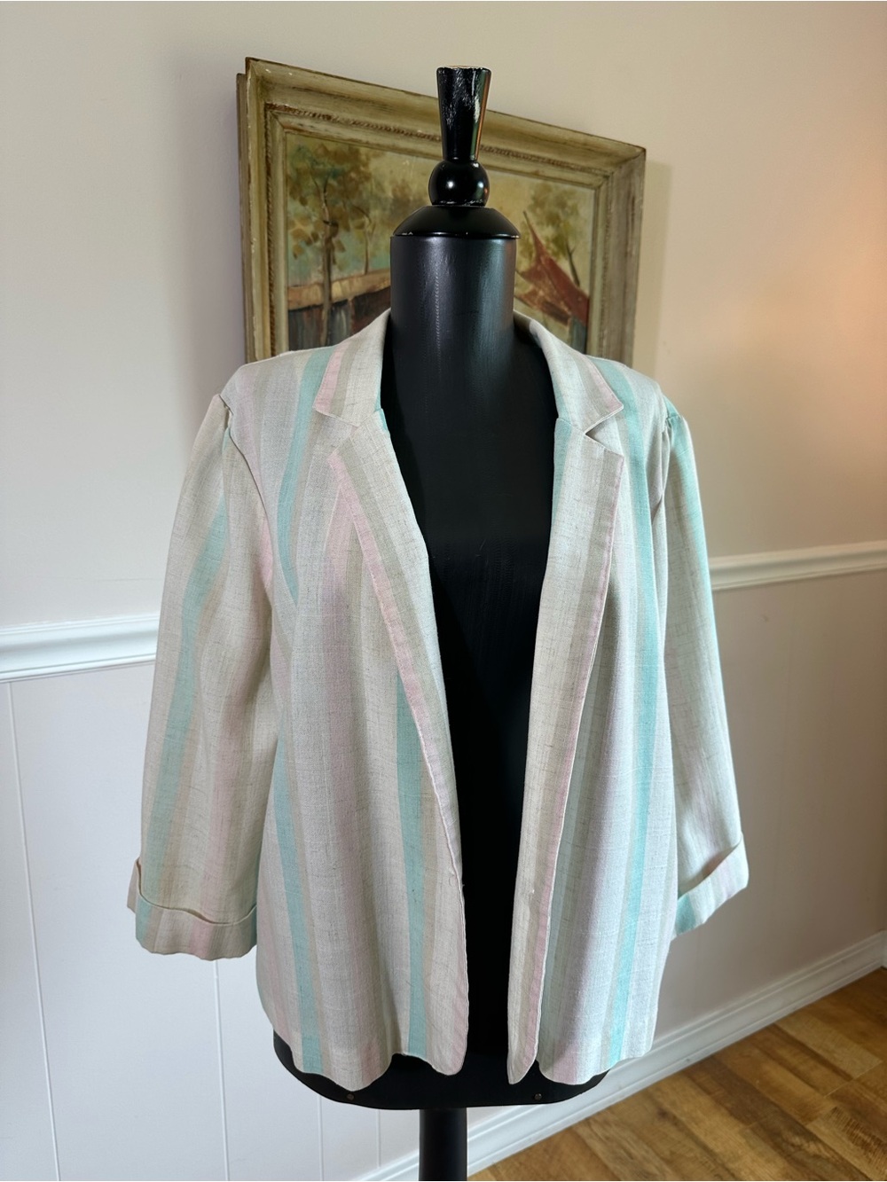 VINTAGE 90s Pastel Striped Open-Front Blazer